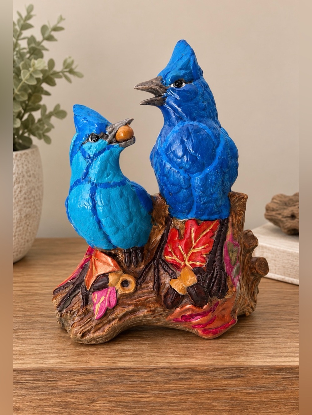 Large BlueJay Figurine | Woodland Bird Decor | Vintage Ceramic